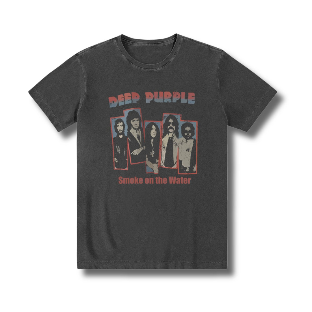 Camiseta 100% algodão zero encolhimento exclusiva Rock Deep Purple.