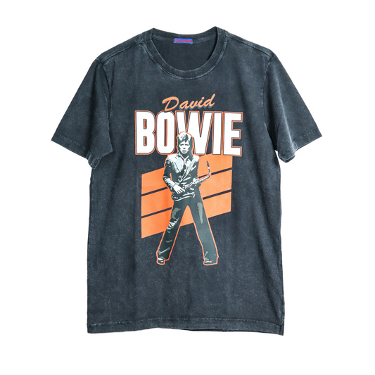 Camiseta preta estonada 100% algodão David Bowie