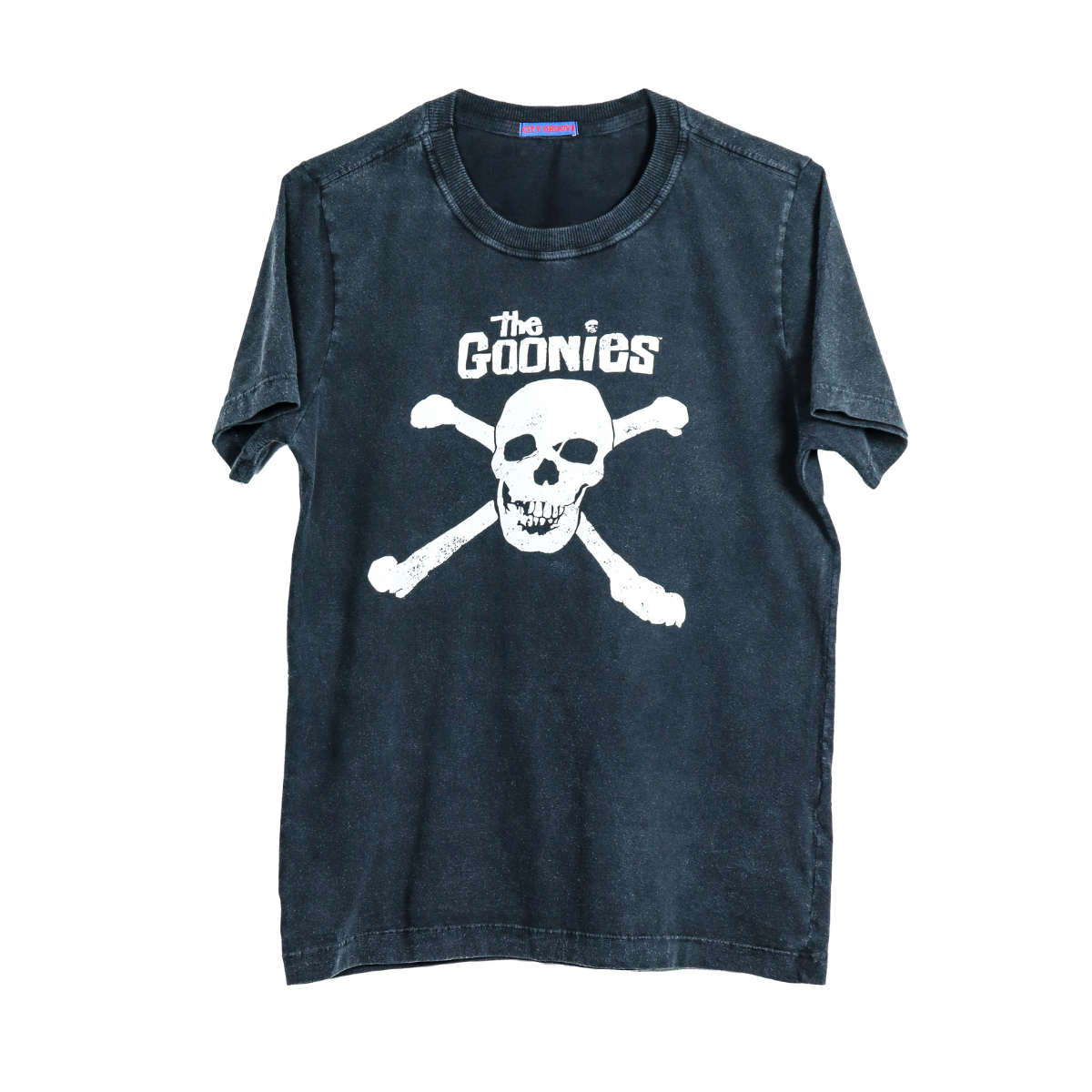 Camiseta preta estonada algodão The Goonies