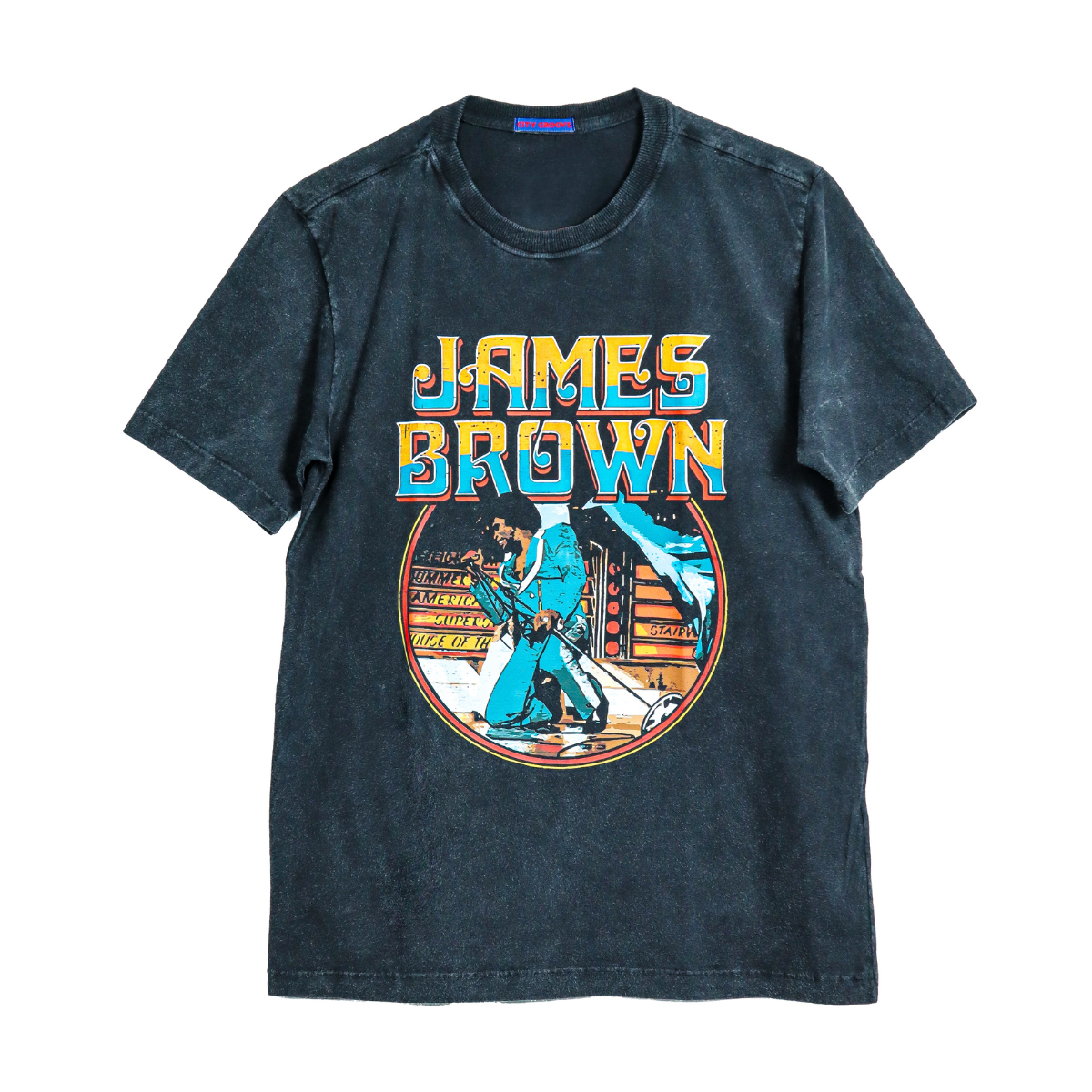 Camiseta preta estonada 100% algodão James Brown