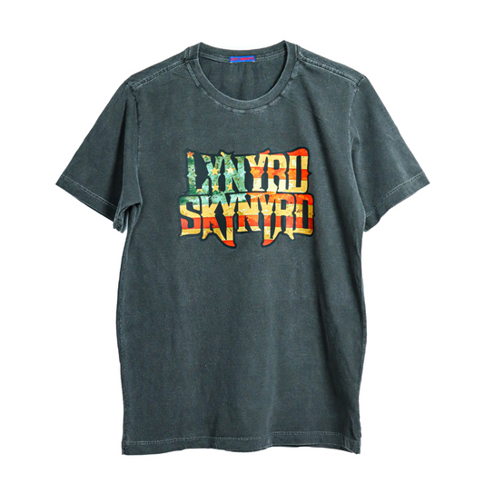 Camiseta preta estonada 100% algodão Lynyrd Skynyrd