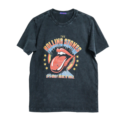 Camiseta preta estonada algodão The Rolling Stones