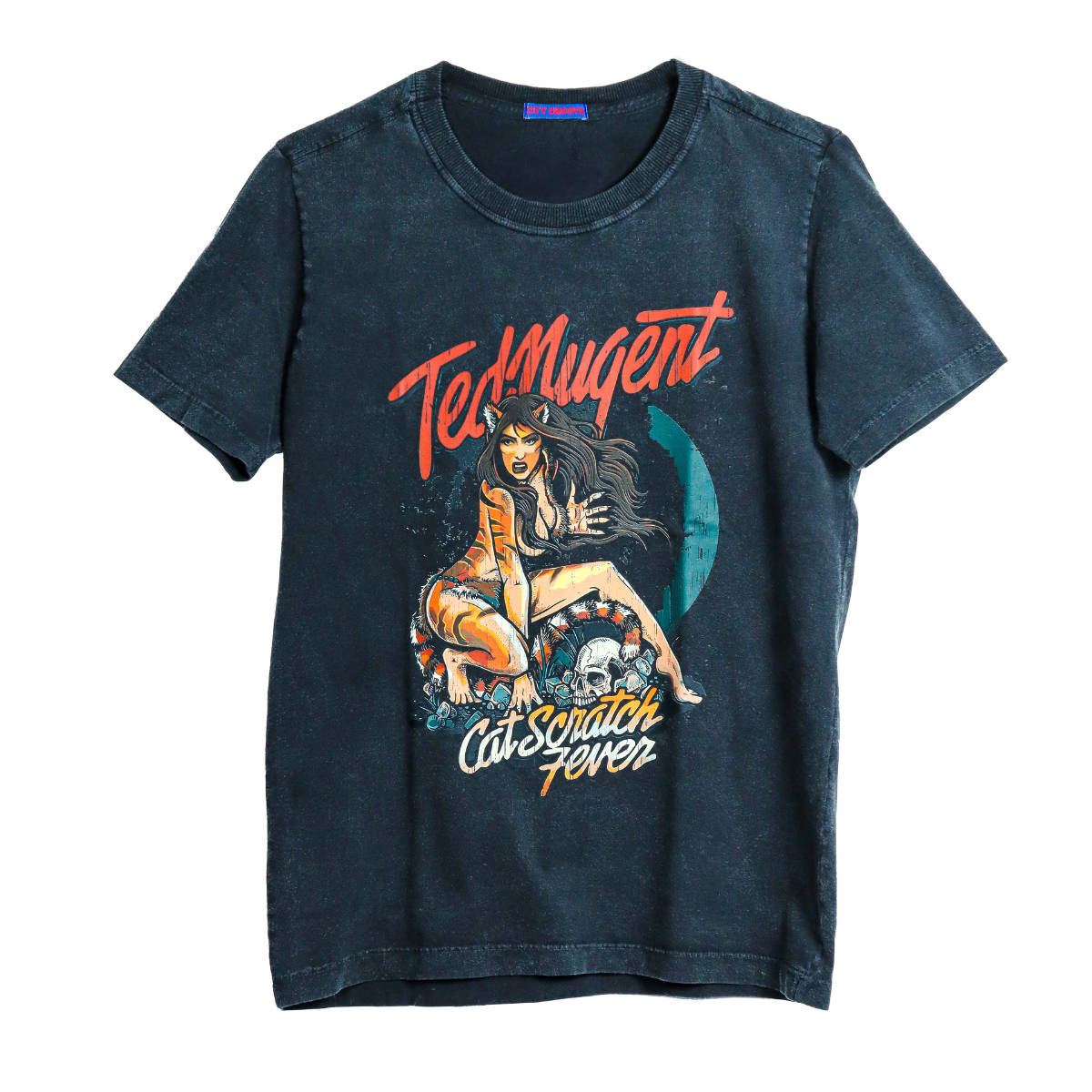 Camiseta preta estonada 100% algodão Ted Nugent