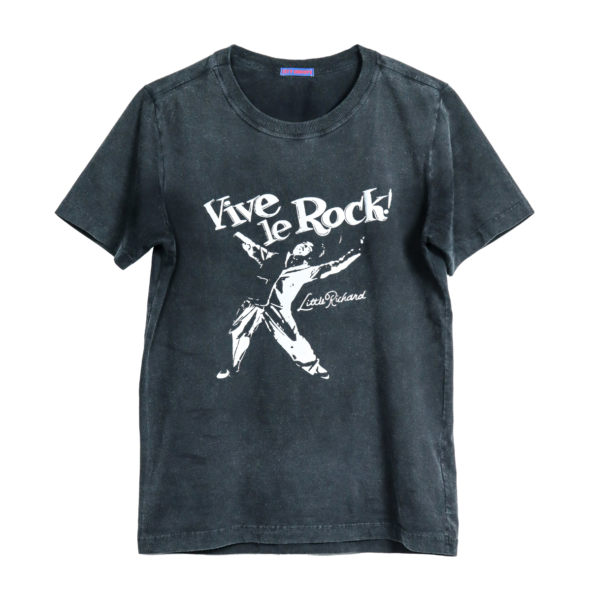 Camiseta preta estonada 100% algodão Vive Le Rock