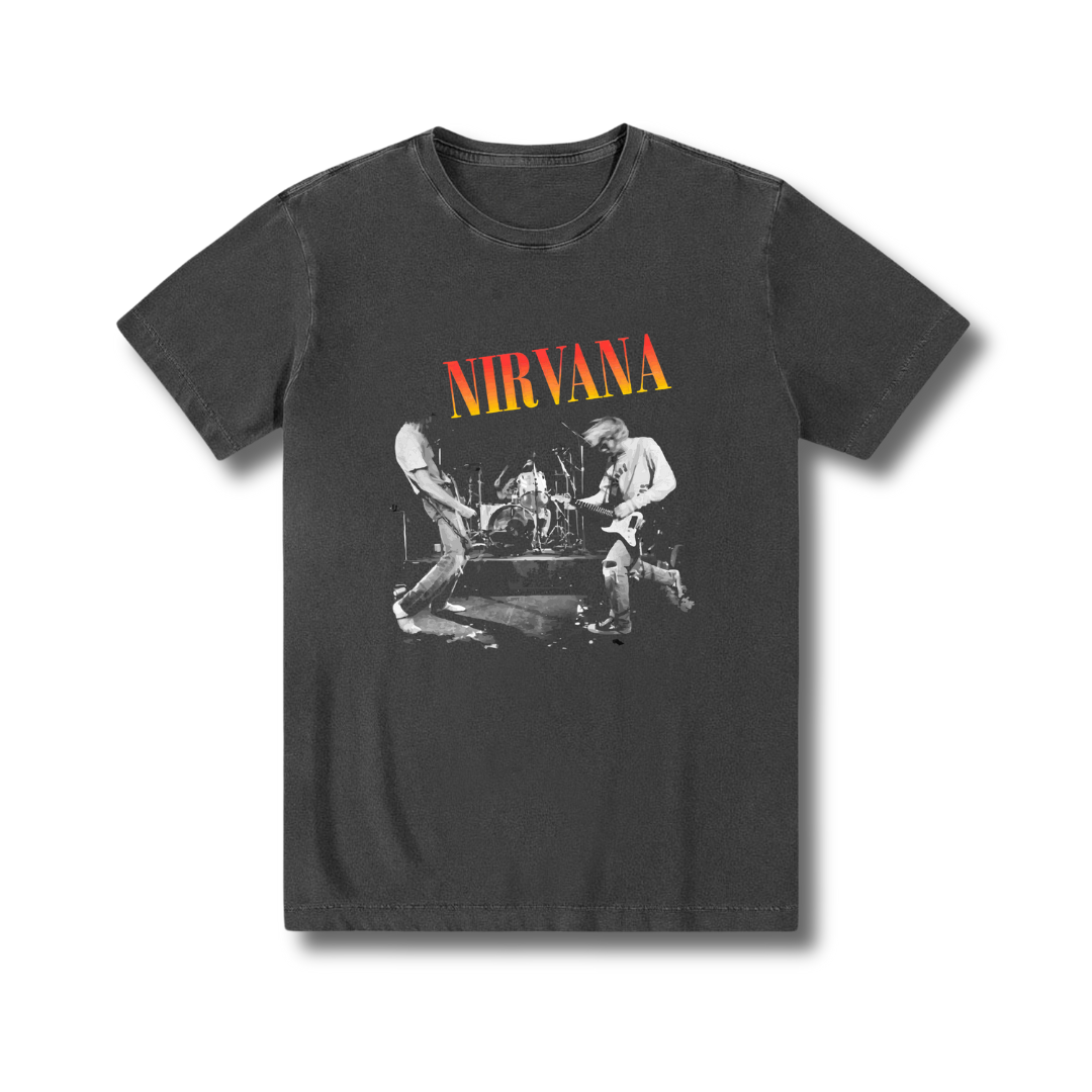 Camiseta estonada 100% algodão exclusiva zero encolhimento Punk Grunge 90s Nirvana