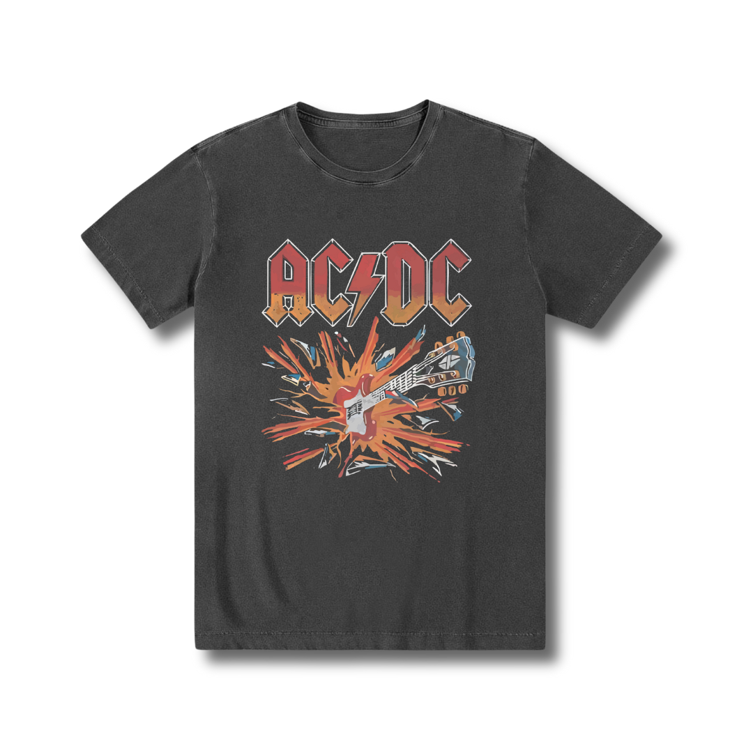 Camiseta 100% algodão estonada unissex exclusiva Hard Rock Metal Rock N Roll ACDC