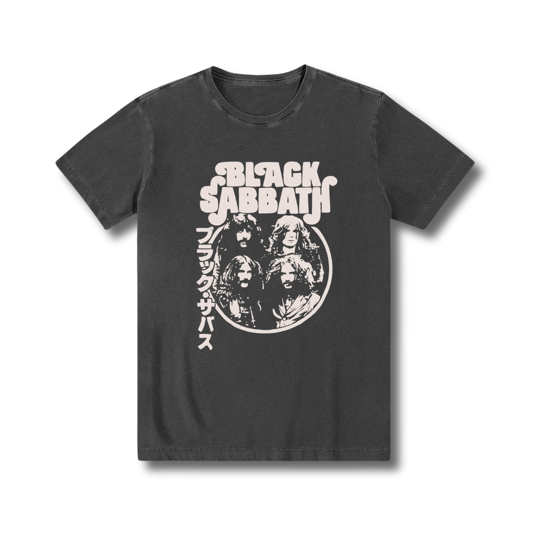 Camiseta 100% algodão estonada unissex zero encolhimento Metal Rock N Roll Black Sabbath