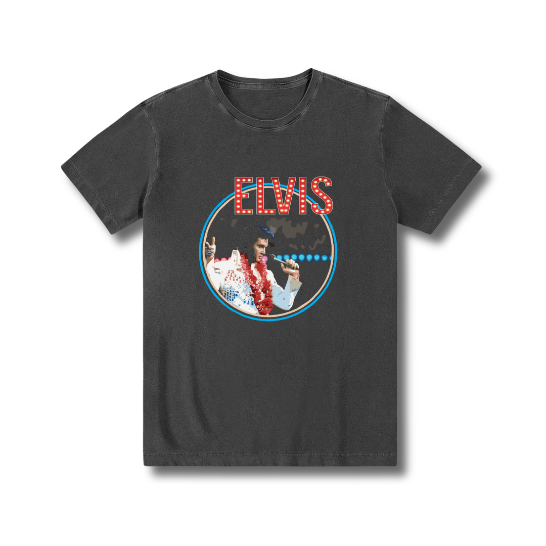 Camiseta 100% algodão estonada exclusiva unissex Rock'n'Roll Elvis Presley