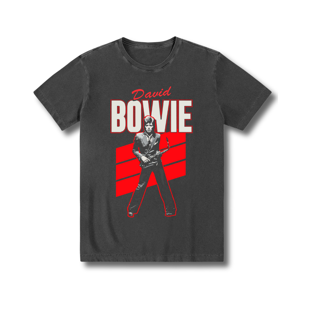 Camiseta 100% algodão estonada unissex Pop Star David Bowie Rock and Roll