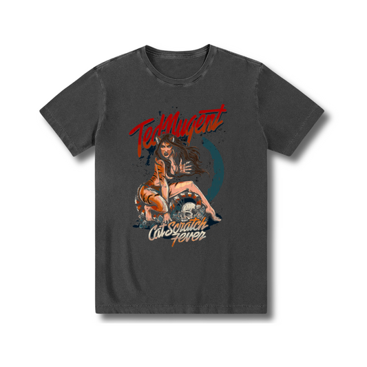 Camiseta 100% algodão estonada Rock and Roll exclusiva Ted Nugent