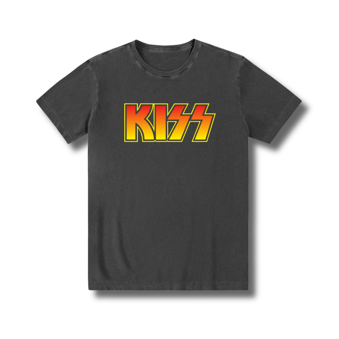 Camiseta 100% algodão com zero de encolhimento lavagem especial ótima modelagem Glam Rock Kiss.