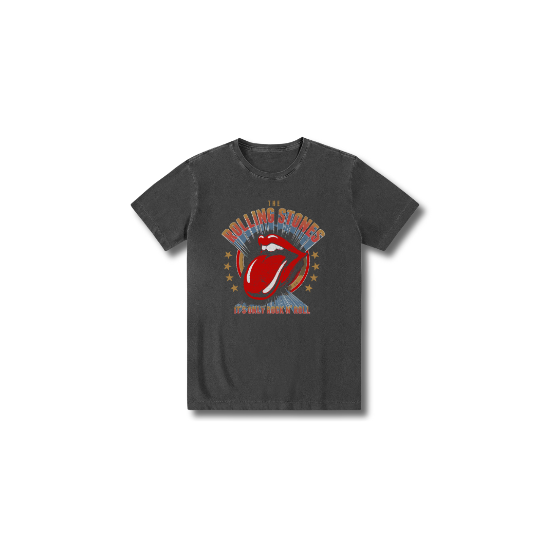 Camiseta 100% algodão estonada infantil Rock N Roll The Rolling Stones