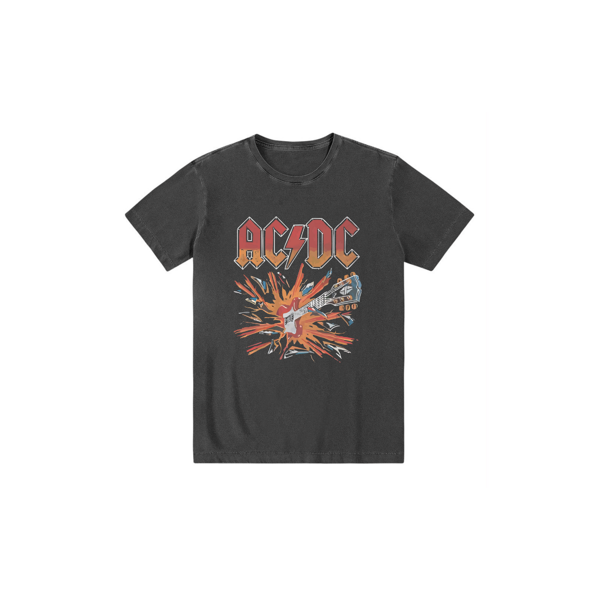 Camiseta infantil preta estonada algodão ACDC