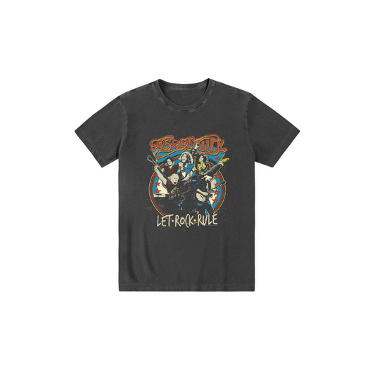 Camiseta infantil preta estonada algodão Aerosmith