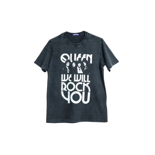 Camiseta infantil preta estonada algodão Queen