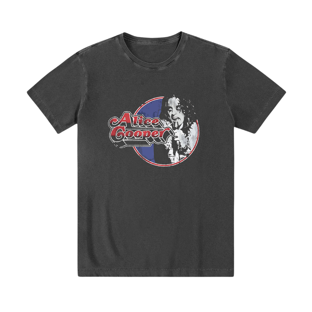 Camiseta preta estonada 100% algodão Alice Cooper