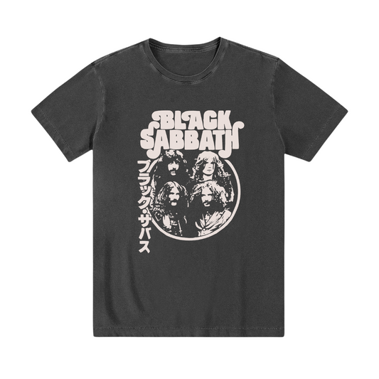 Camiseta preta estonada 100% algodão Black Sabbath