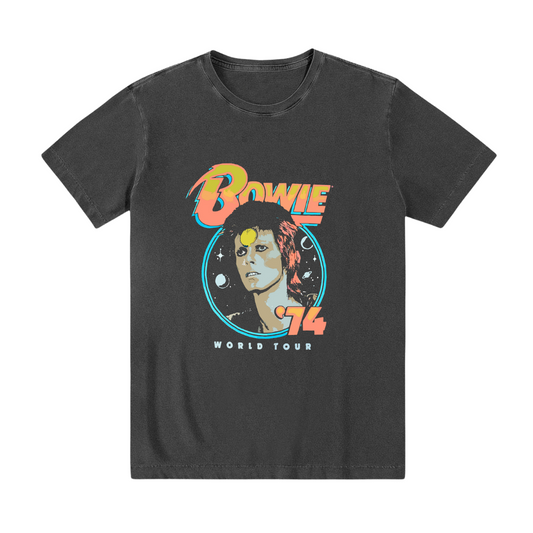 Camiseta preta estonada 100% algodão David Bowie