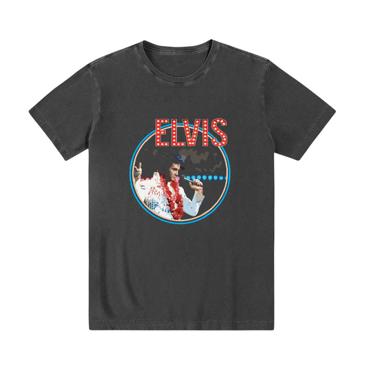 Camiseta preta estonada 100% algodão Elvis Presley