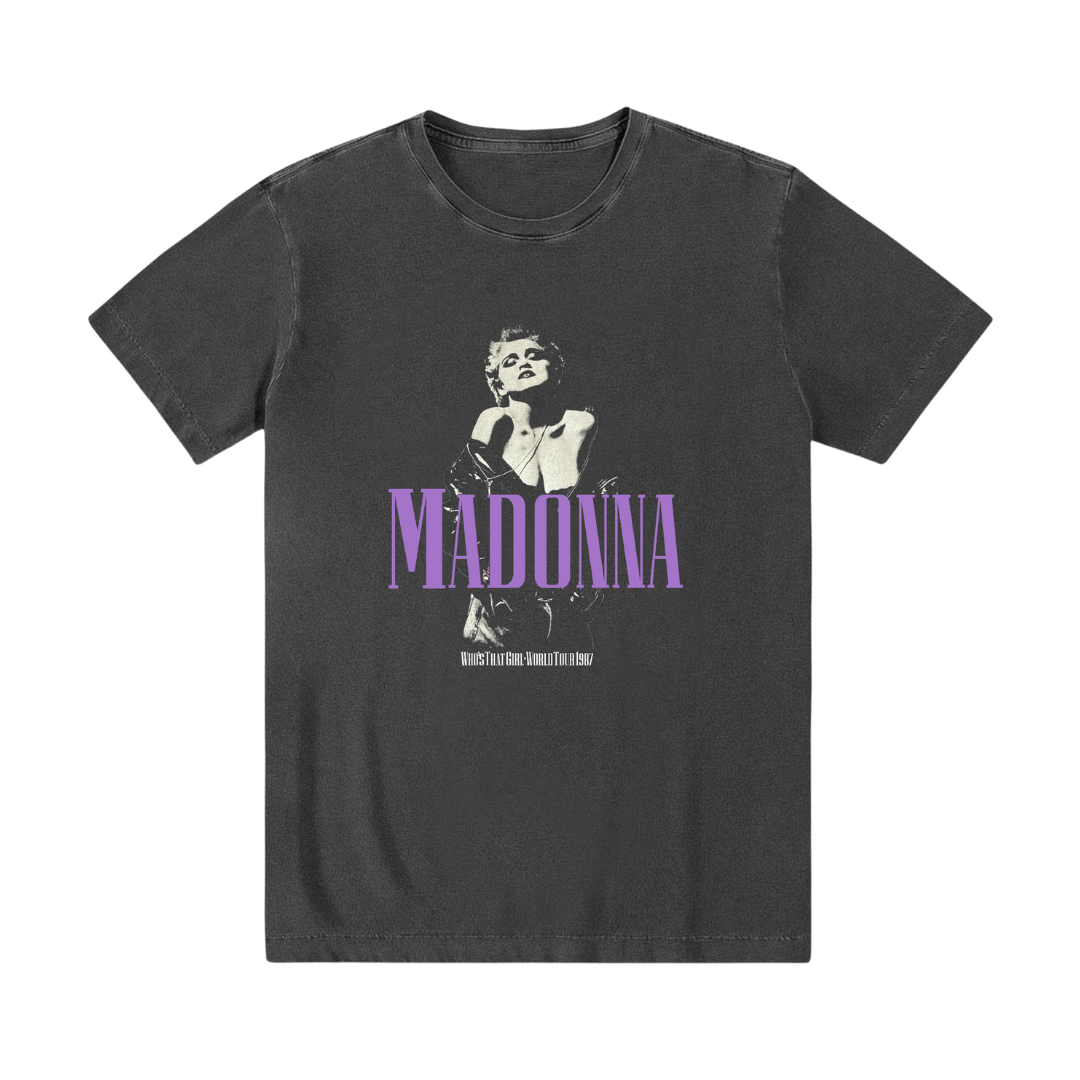 Camiseta preta estonada 100% algodão Madonna