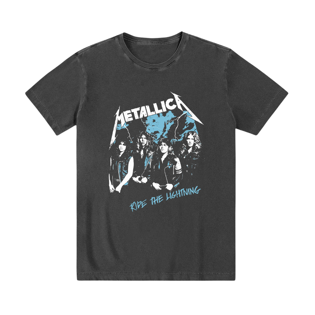 Camiseta preta estonada 100% algodão Metallica