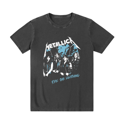 Camiseta preta estonada 100% algodão Metallica