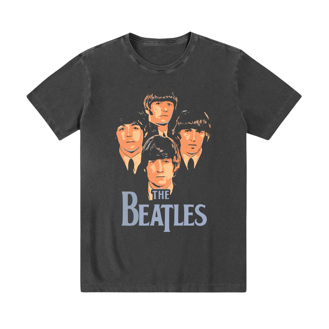 Camiseta preta estonada 100% algodão The Beatles