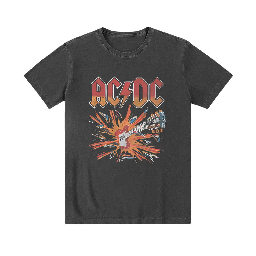 Camiseta preta estonada algodão ACDC